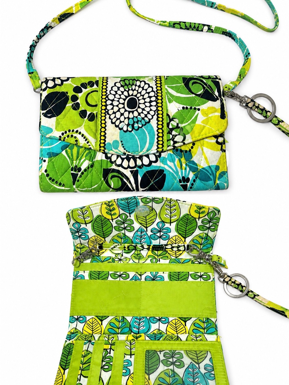 Vera Bradley Lime Green Teal Floral Crossbody Wallet